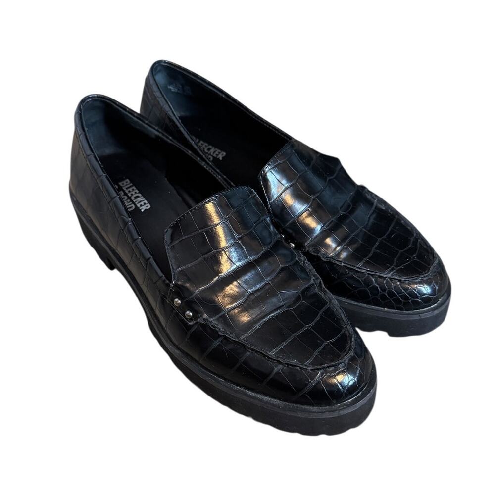 Bleeker & Bond Wendal Loafers Black Croc Embossed Slip On 6.5M